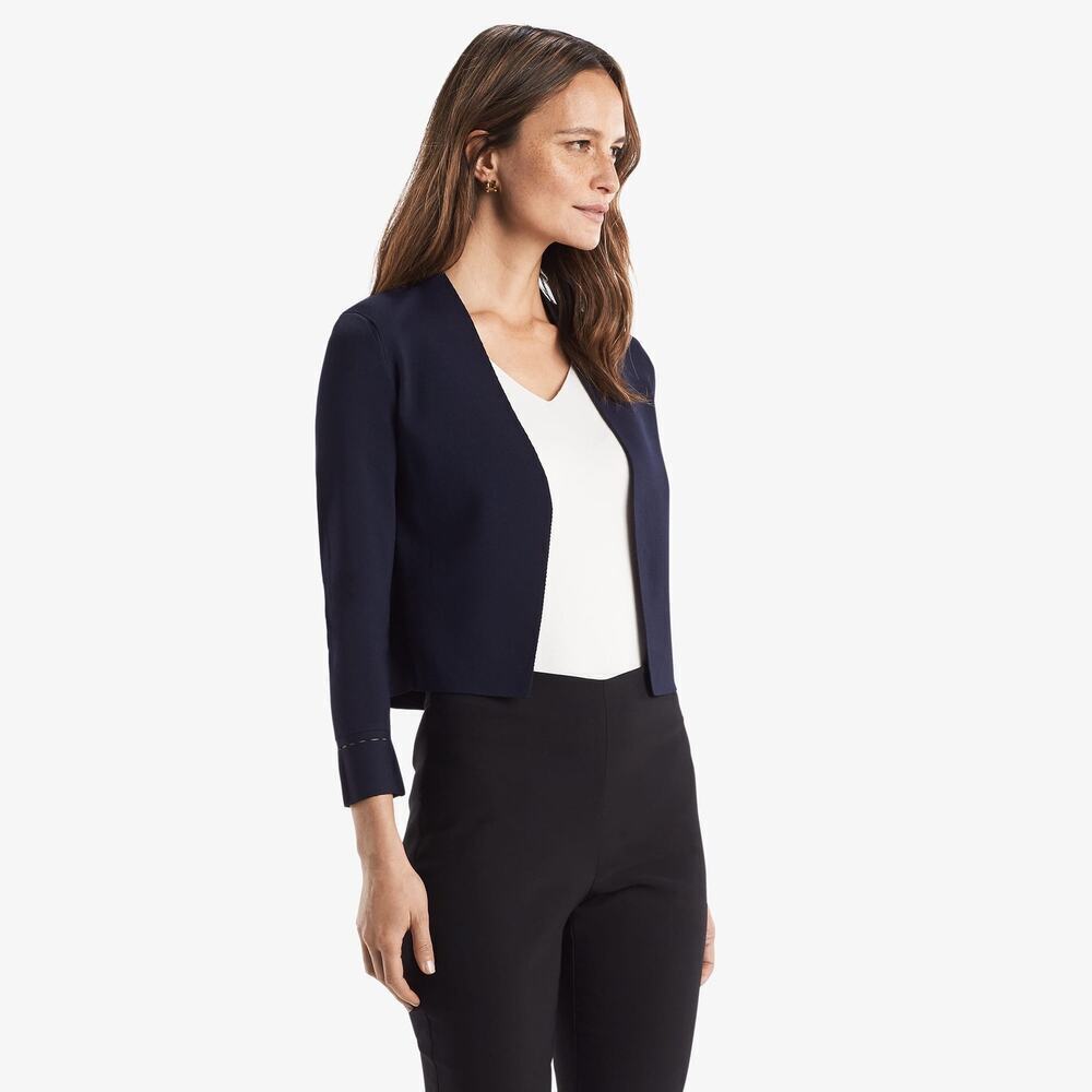 M.M. Lafleur The Sant Ambroeus Jardigan Navy Blue Cropped Knit Sz +2 Minimalist